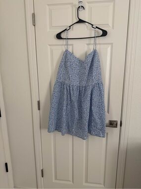 H&M Light Blue Floral Spaghetti-Strap Sundress
